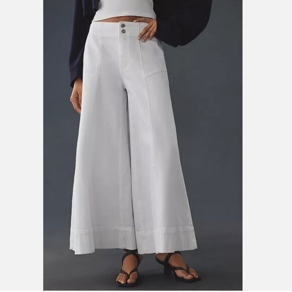 Anthropologie Pilcro Corset High-Rise Crop Wide Leg Culotte Jeans 33 NWT ivory - Picture 5 of 8